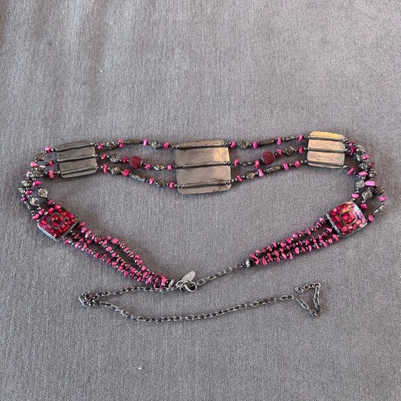 Vintage Cära N.Y. Silver-Toned Chain Belt with Red Mosaic Panels main image 9
